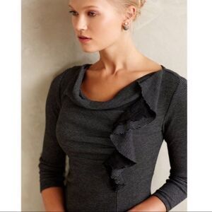 (BOGO FREE) Anthropologie Deletta Ophelia Ruffle Lace Knit Top Shirt Blouse XS